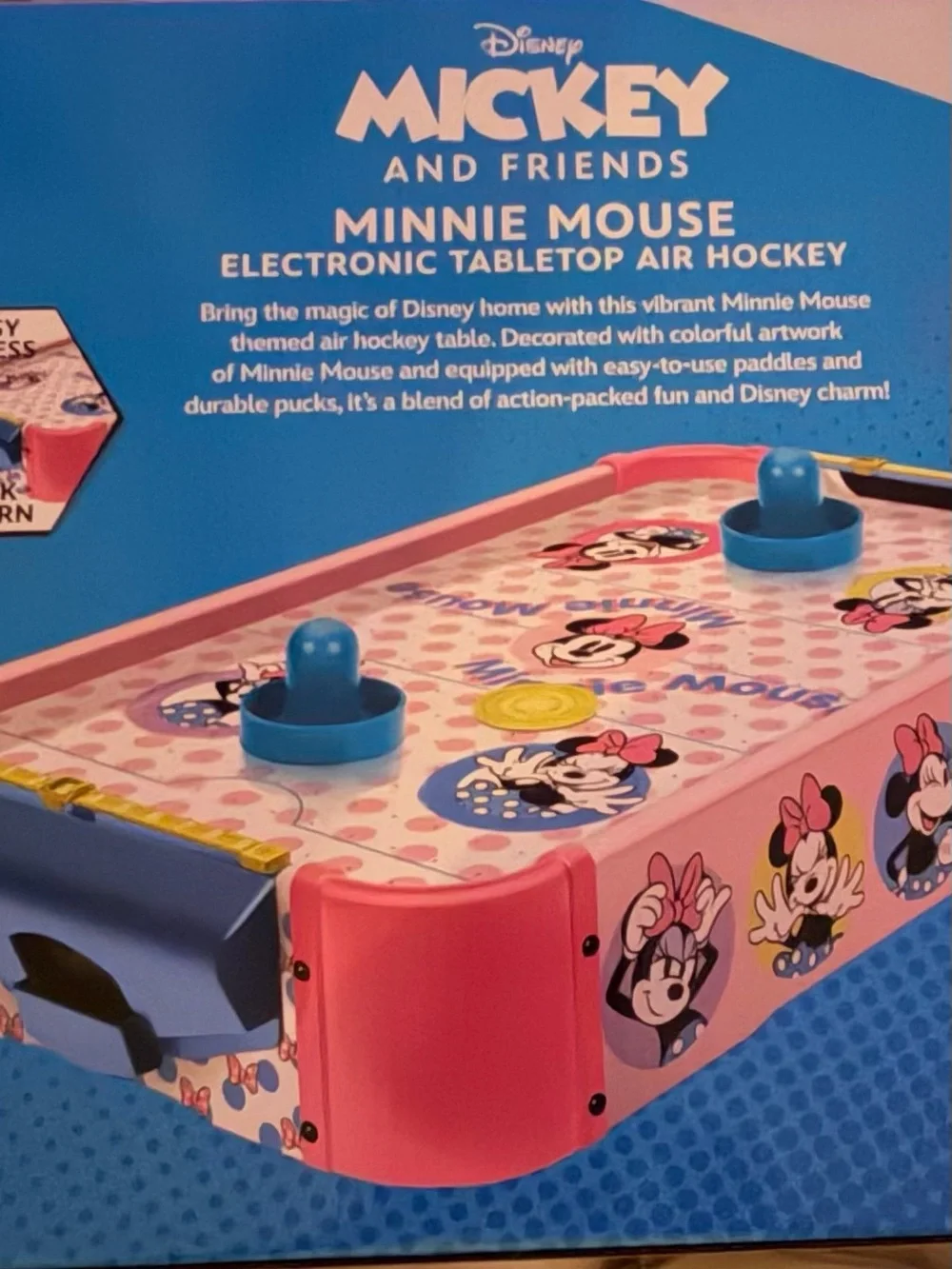 New Disney Minnie Mouse electronic Tabletop Air Hockey Game